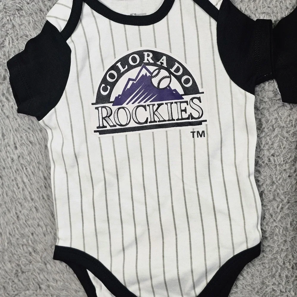 Colorado Rockies Shirt Bodysuit Boys 0-3M Purple MLB Genuine Merchandise 3 Piece